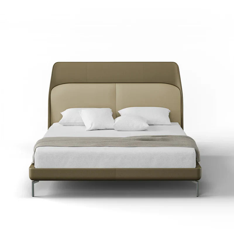 Beige bed with white bedding 5