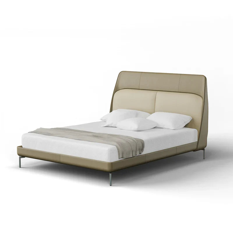 Beige bed with white bedding 6