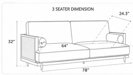 Arden Solid Wood & Natural Cane Upholstered Sofa Set