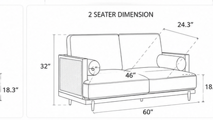 Arden Solid Wood & Natural Cane Upholstered Sofa Set