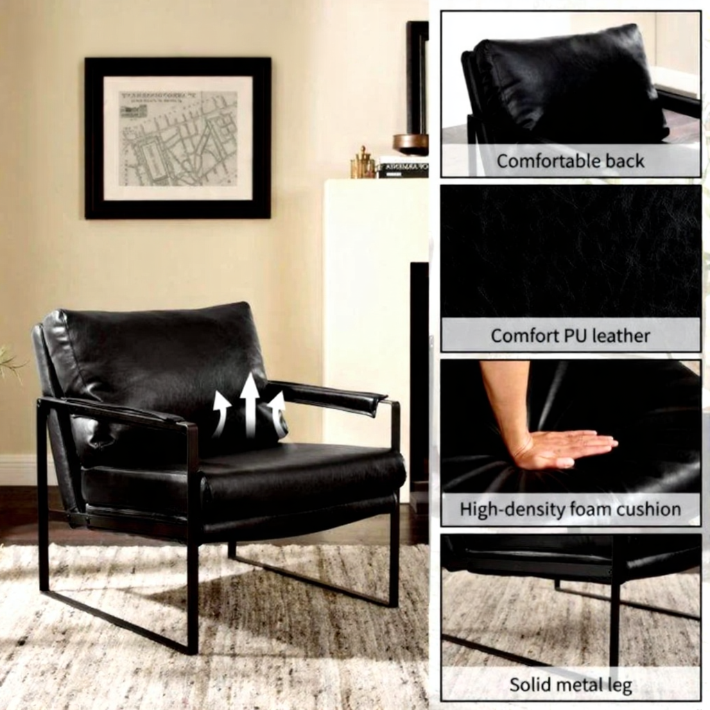 Modern Black PU Leather Accent Armchair