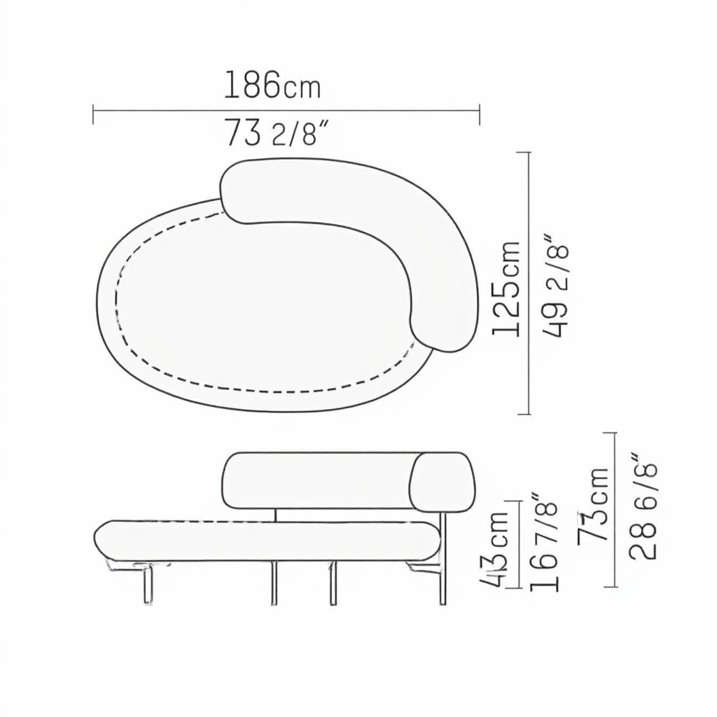 Oval Modern Accent Chair with Cylindrical Backrest.
