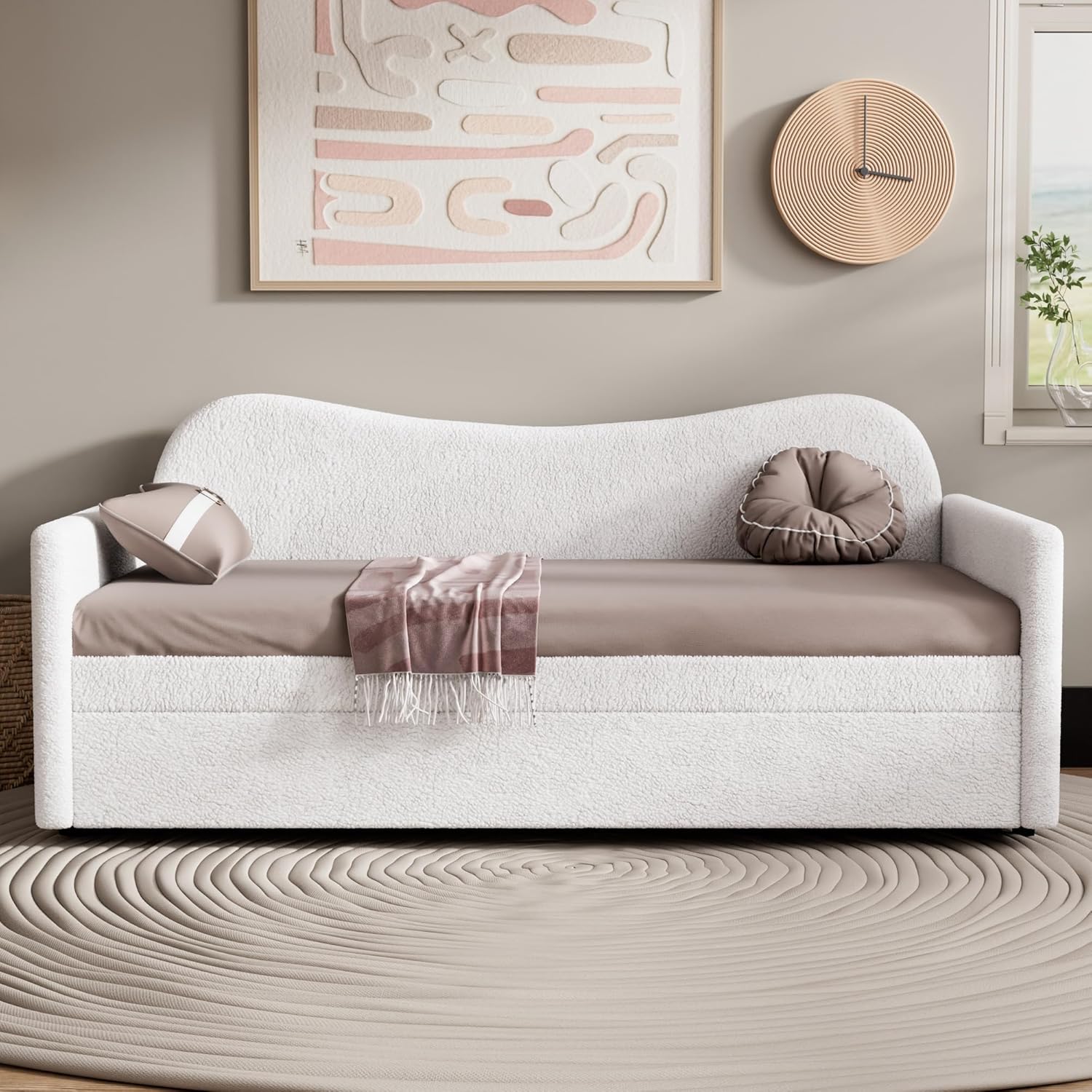 White sofa with brown cushions