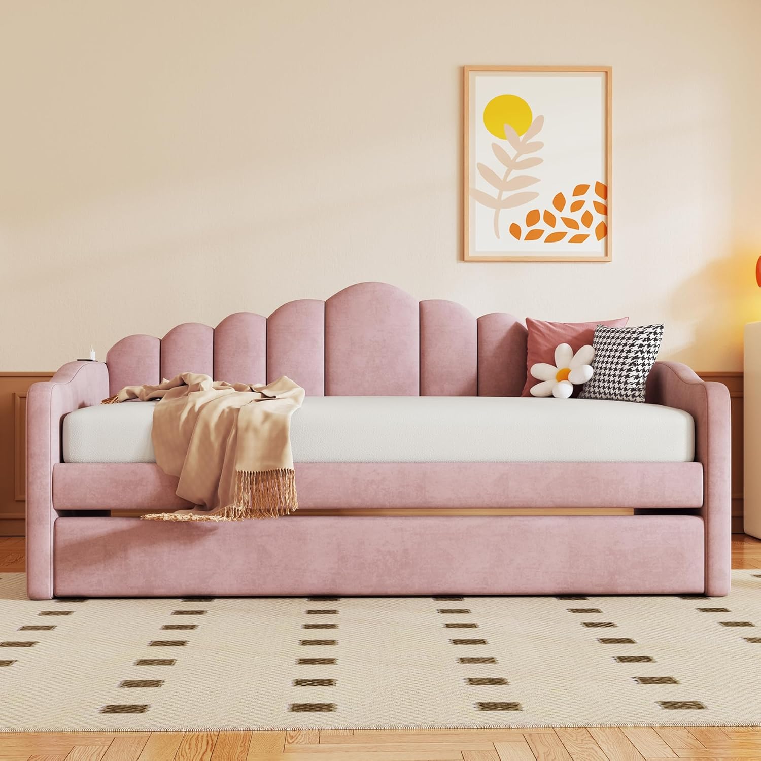 Pink upholstered bed 