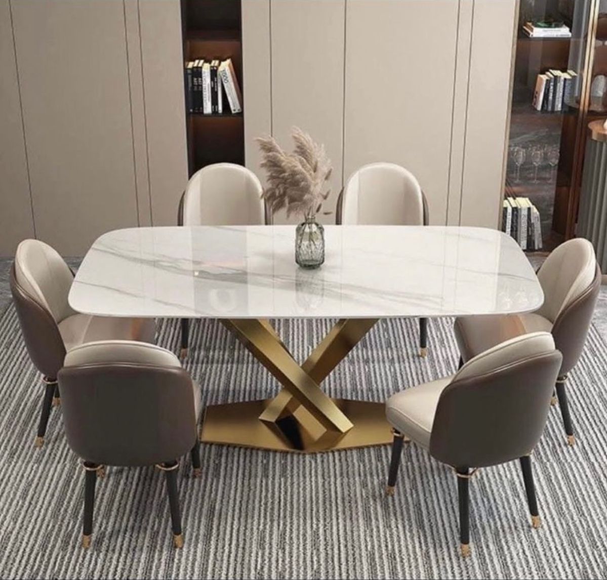 Aurelio Gold Cross Base Marble Dining Table