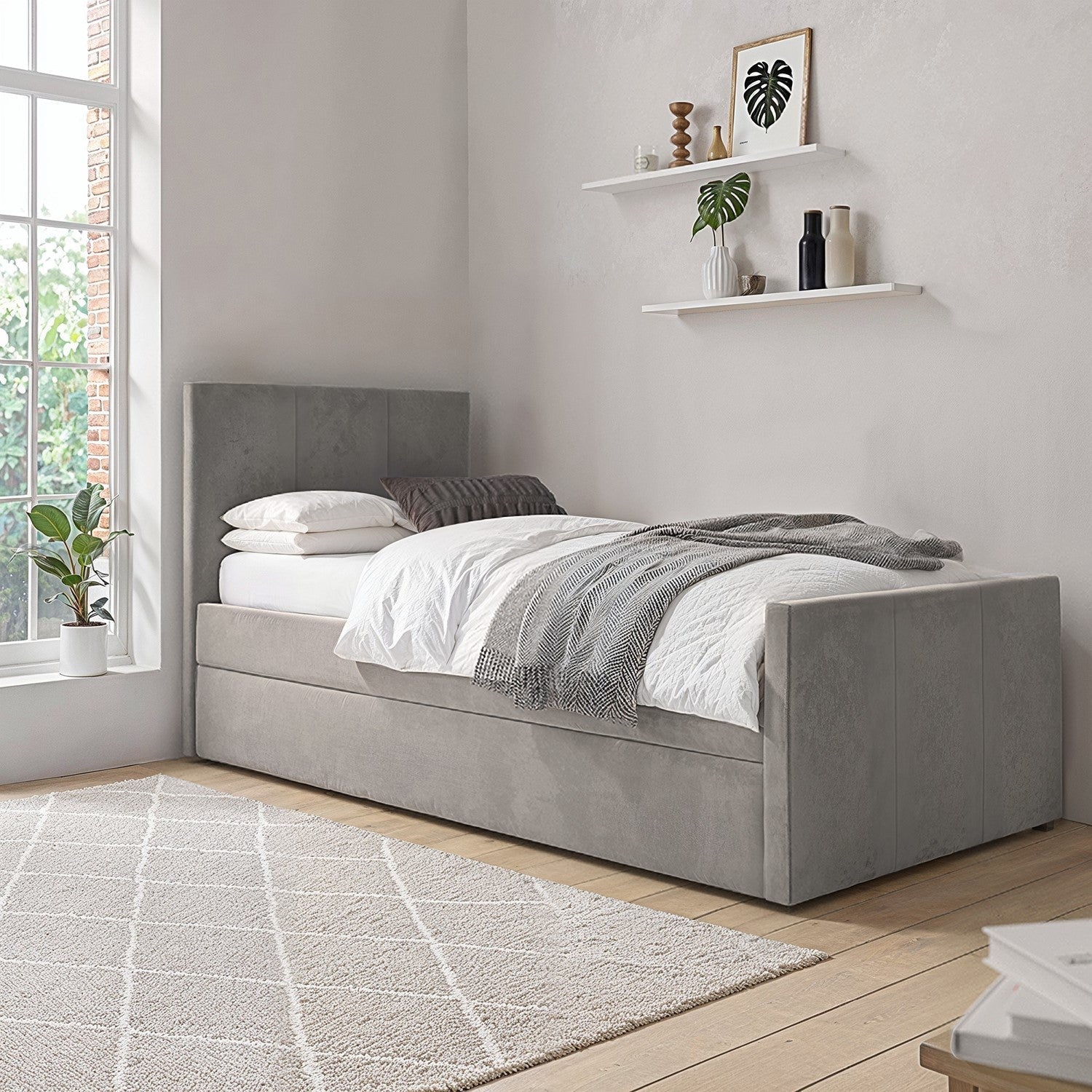 Gray upholstered bed 2