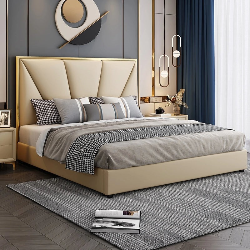 A bed with mattress beige colour 