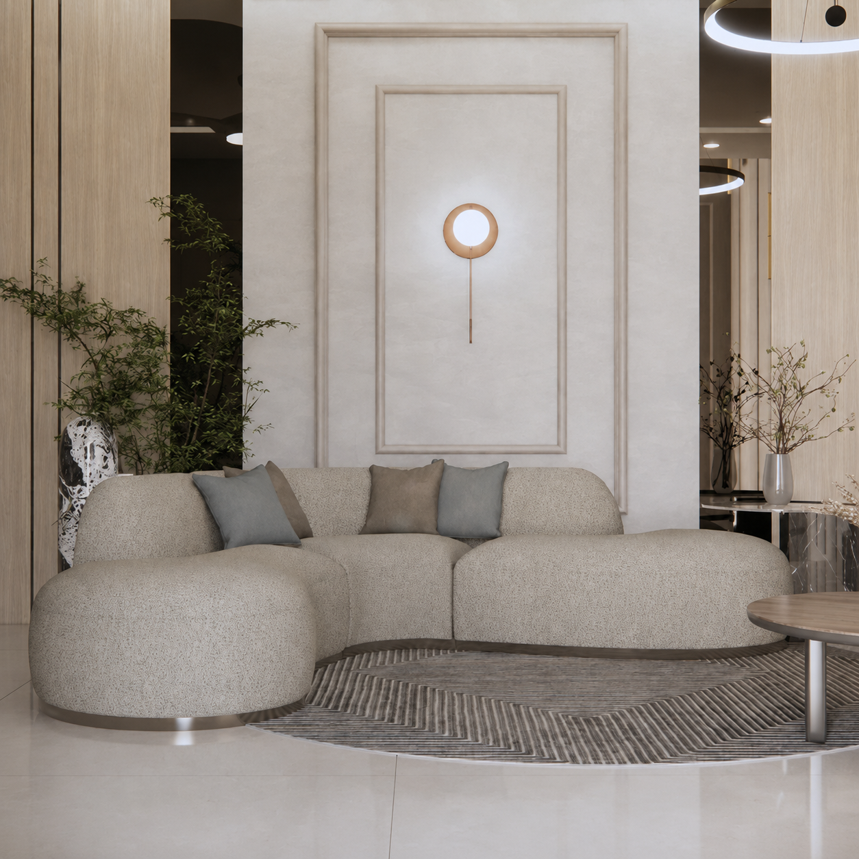 4 Seater Sculptural Off-White Curved Sofa