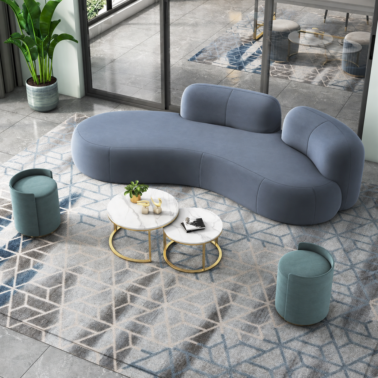Kyoto Curve Contemporary 4 Seater Sofa