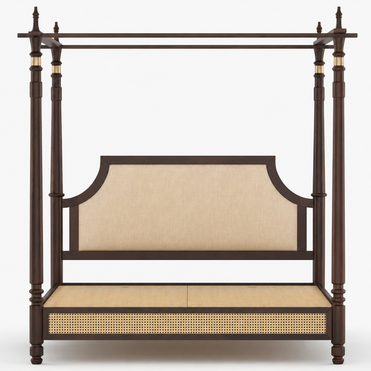 Caspian Sheesham Wood & Cane Upholstered Poster Bed
