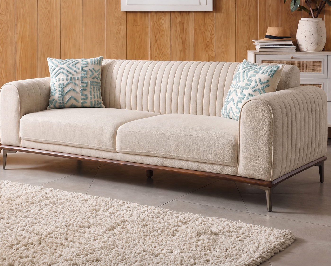 Aurelia 3 Seater Cotton Sofa in Jade Ivory
