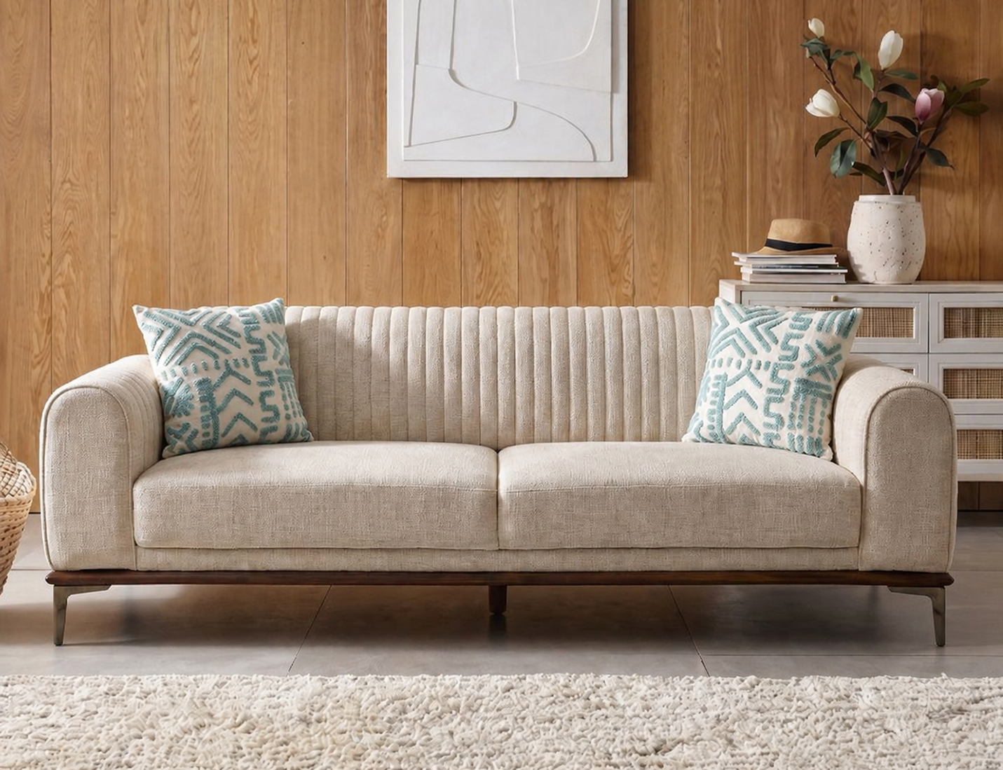 Aurelia 3 Seater Cotton Sofa in Jade Ivory