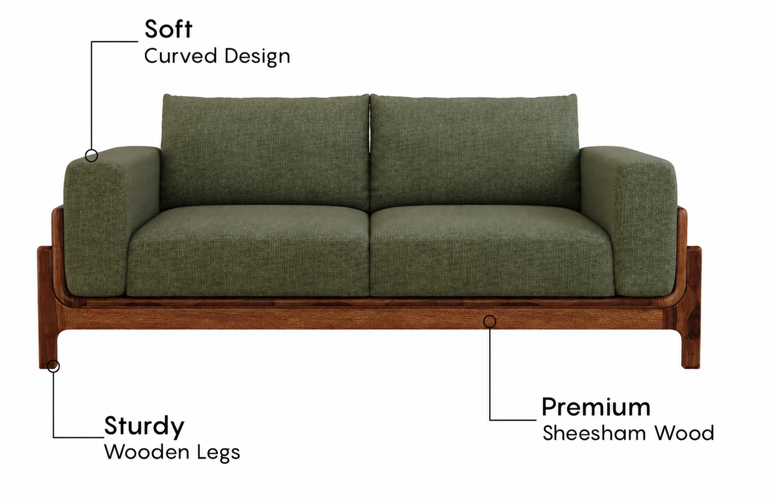 Verdant Cane 3 Seater Sheesham Wood Sofa - Sage Green