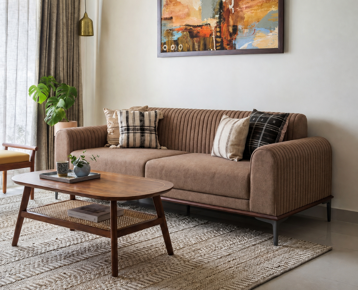 Sierra 3 Seater Cotton Sofa in Sand Brown