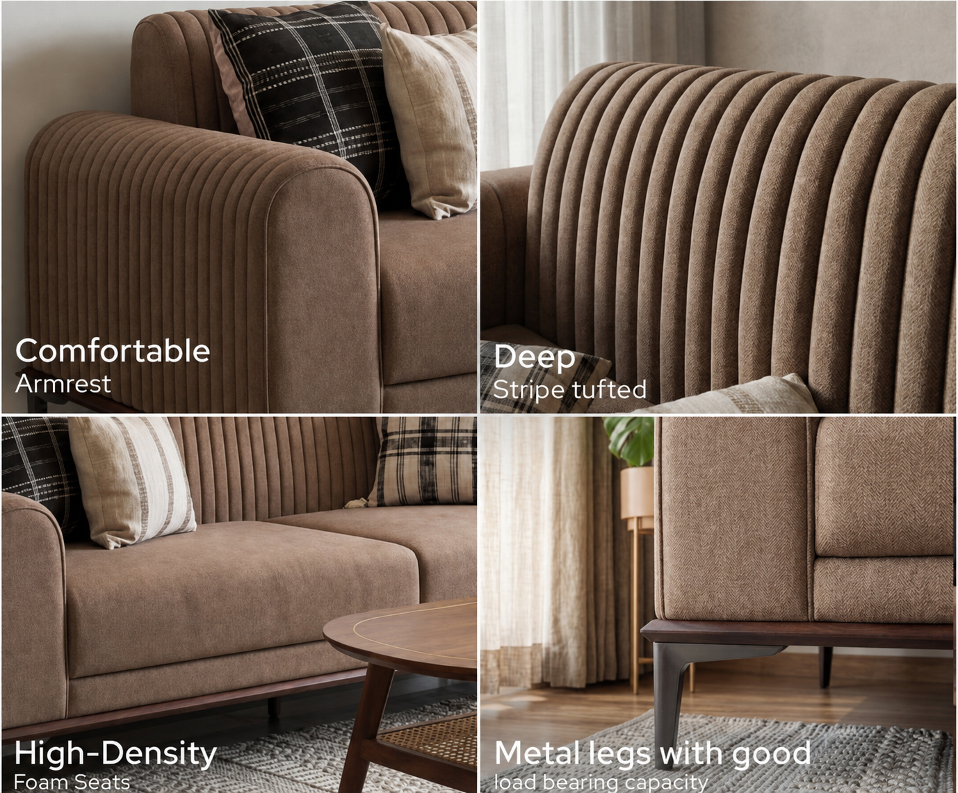 Sierra 3 Seater Cotton Sofa in Sand Brown