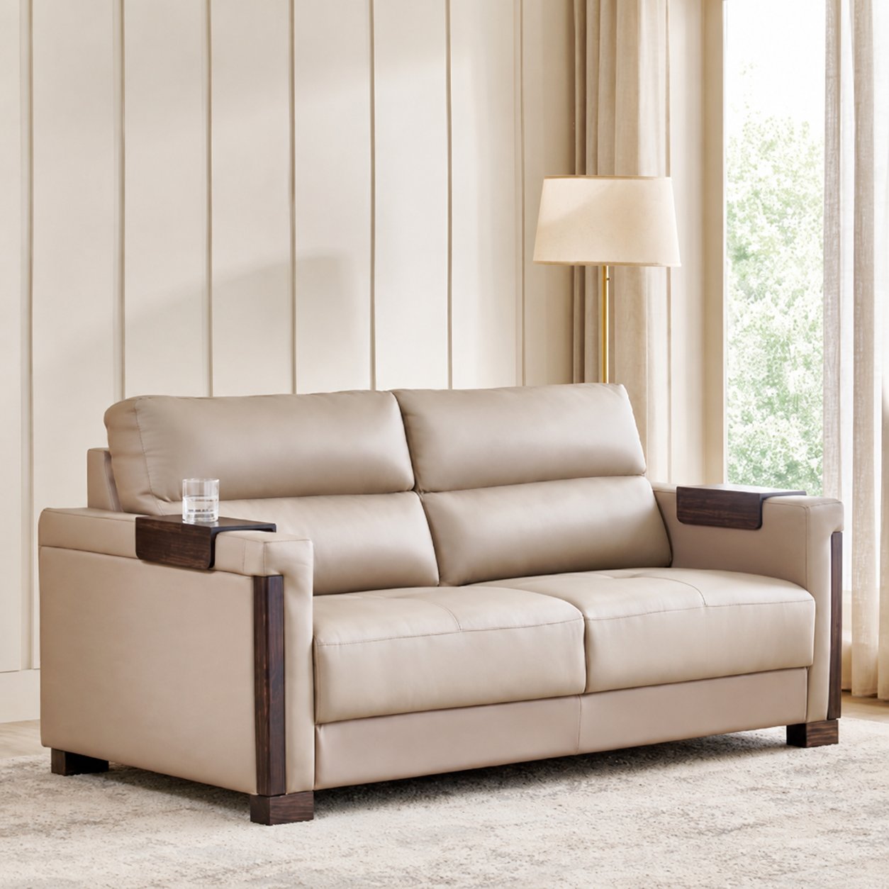 Colmar Taupe Half-Leather 3+2 Seater Sofa Set