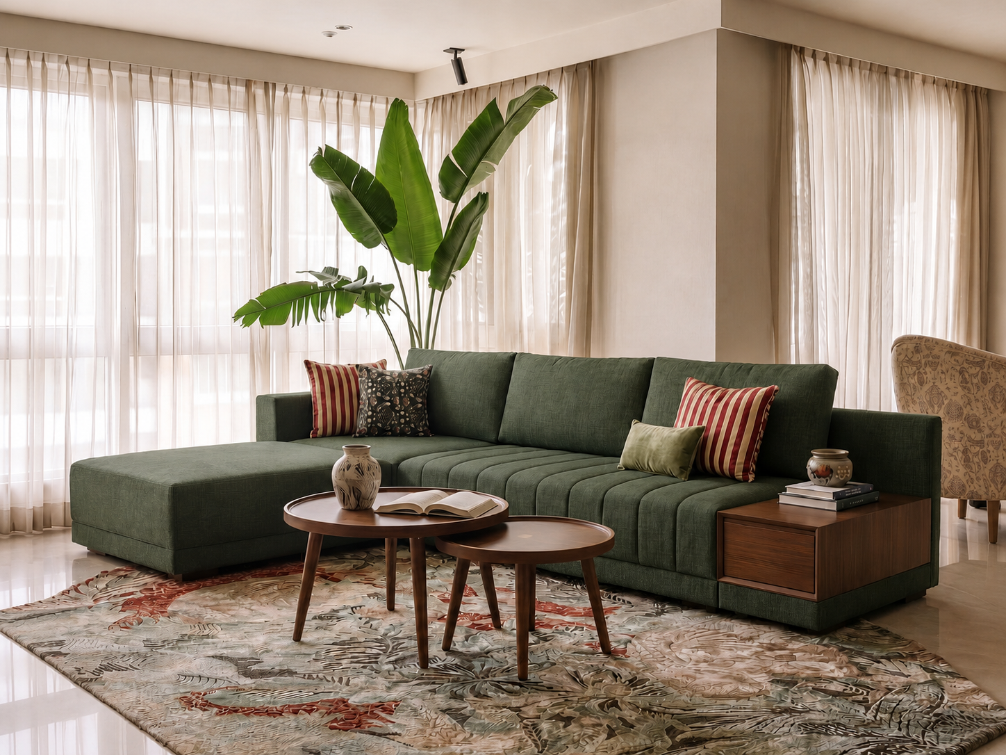 Avery L-Shape Corner Velvet Sofa – Dark Olive Green