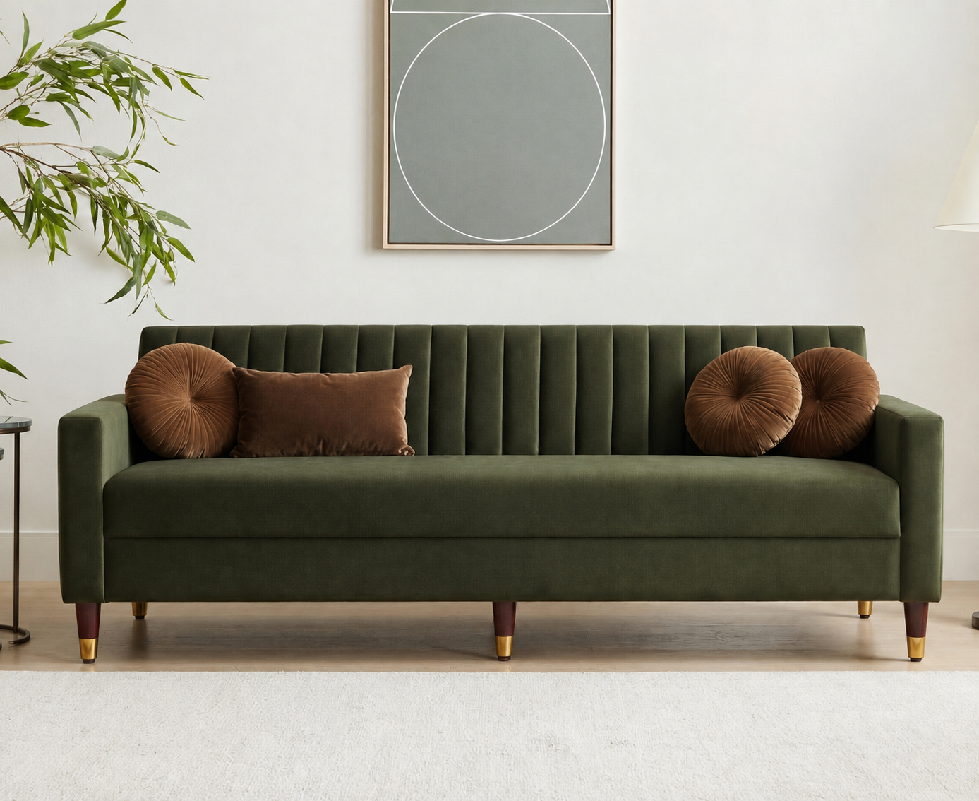 Avery L-Shape Corner Velvet Sofa – Dark Olive Green