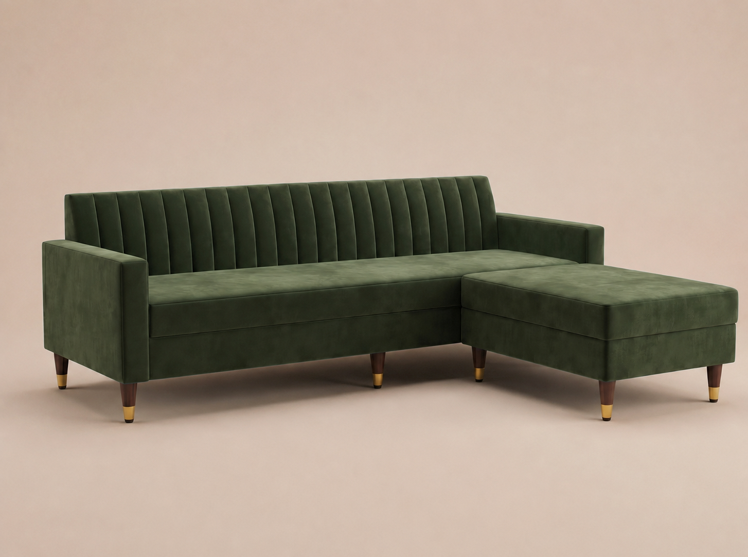 Avery L-Shape Corner Velvet Sofa – Dark Olive Green