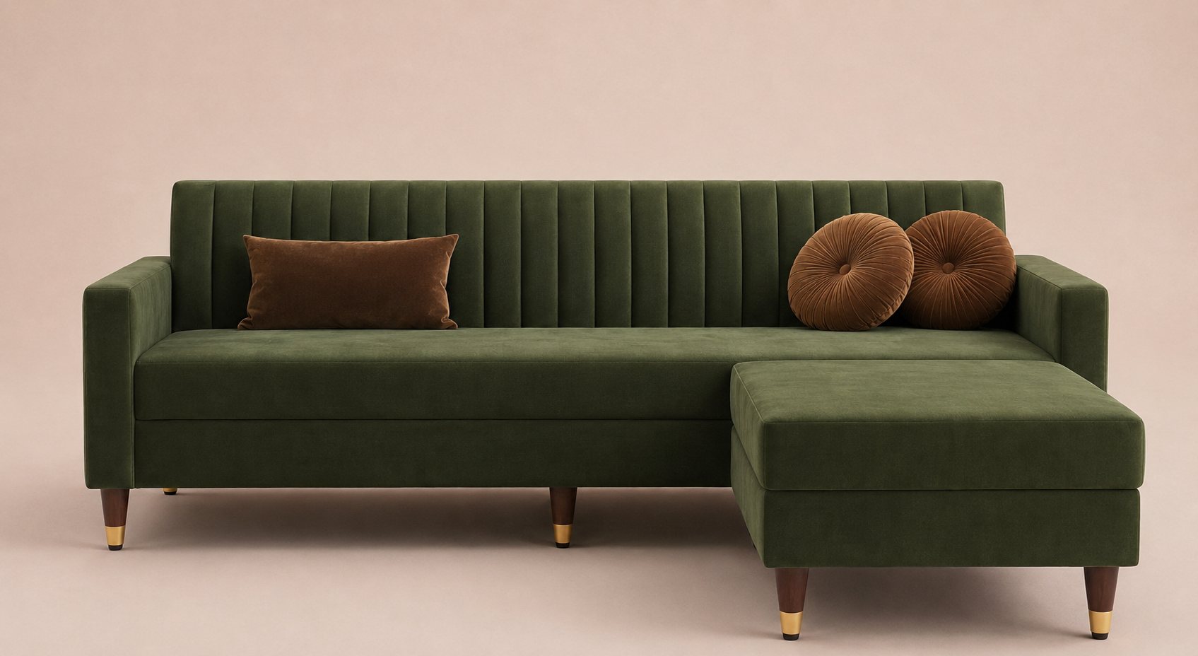 Avery L-Shape Corner Velvet Sofa – Dark Olive Green