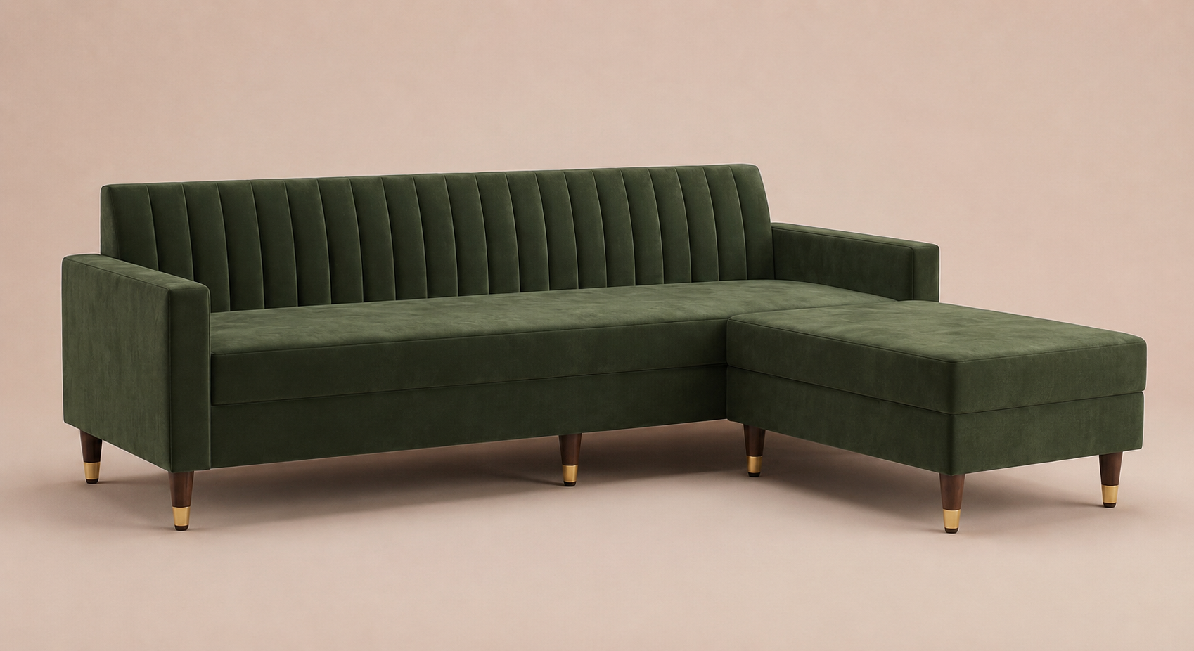 Avery L-Shape Corner Velvet Sofa – Dark Olive Green