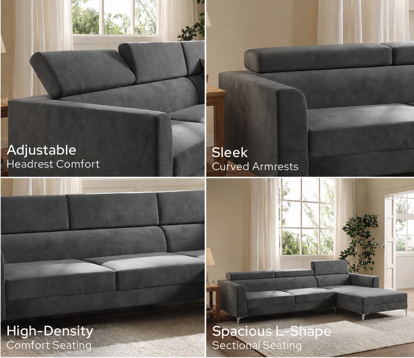 Alden L Shape Right Aligned Corner Sofa with Adjustable Headrests