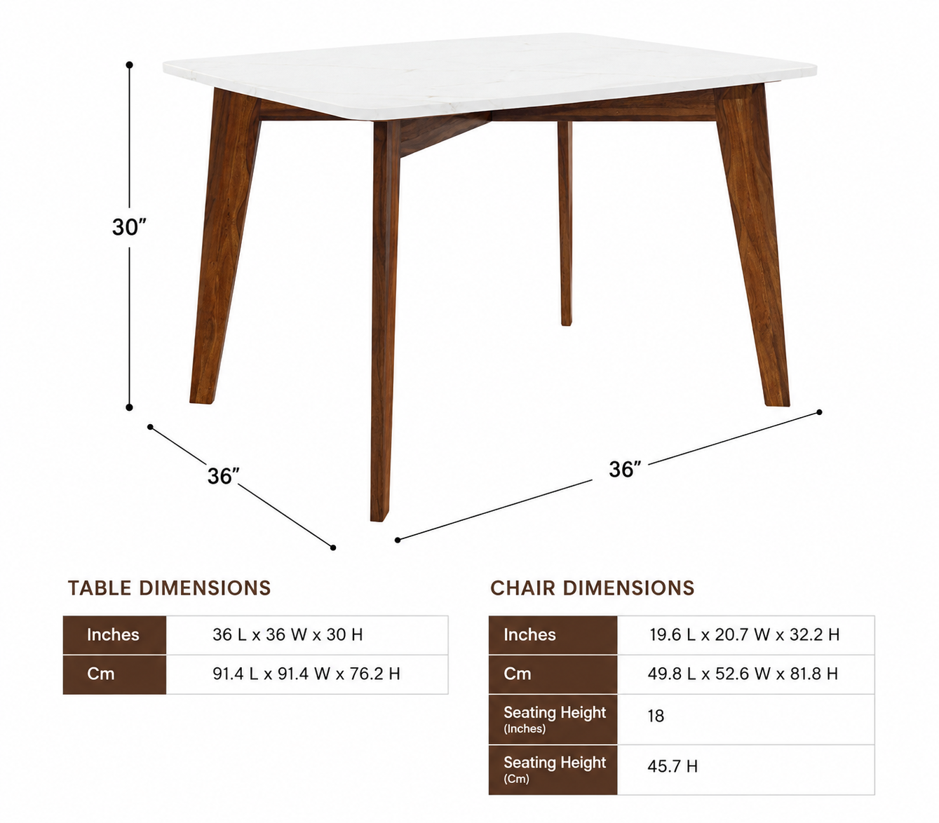 Vivara 4 Seater Sheesham Wood Dining Set with Valence Marble-Top Table and Vinara Upholstered Chair (Sand Brown)