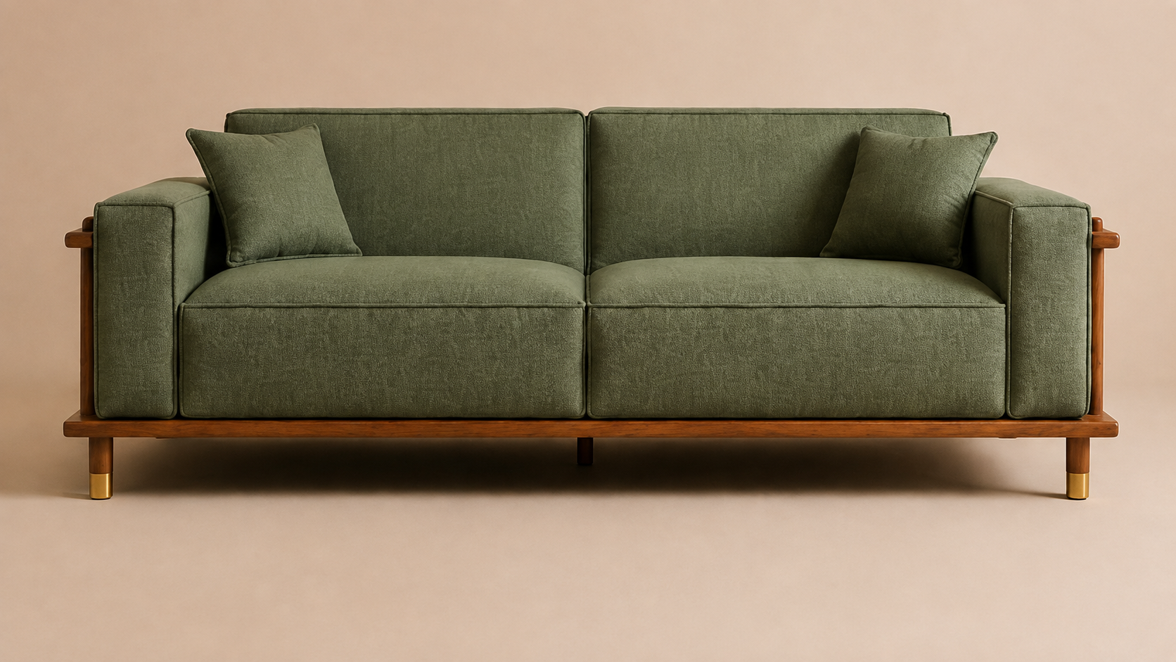Arden Ash Wood & Cane Sofa Set – Sage Green