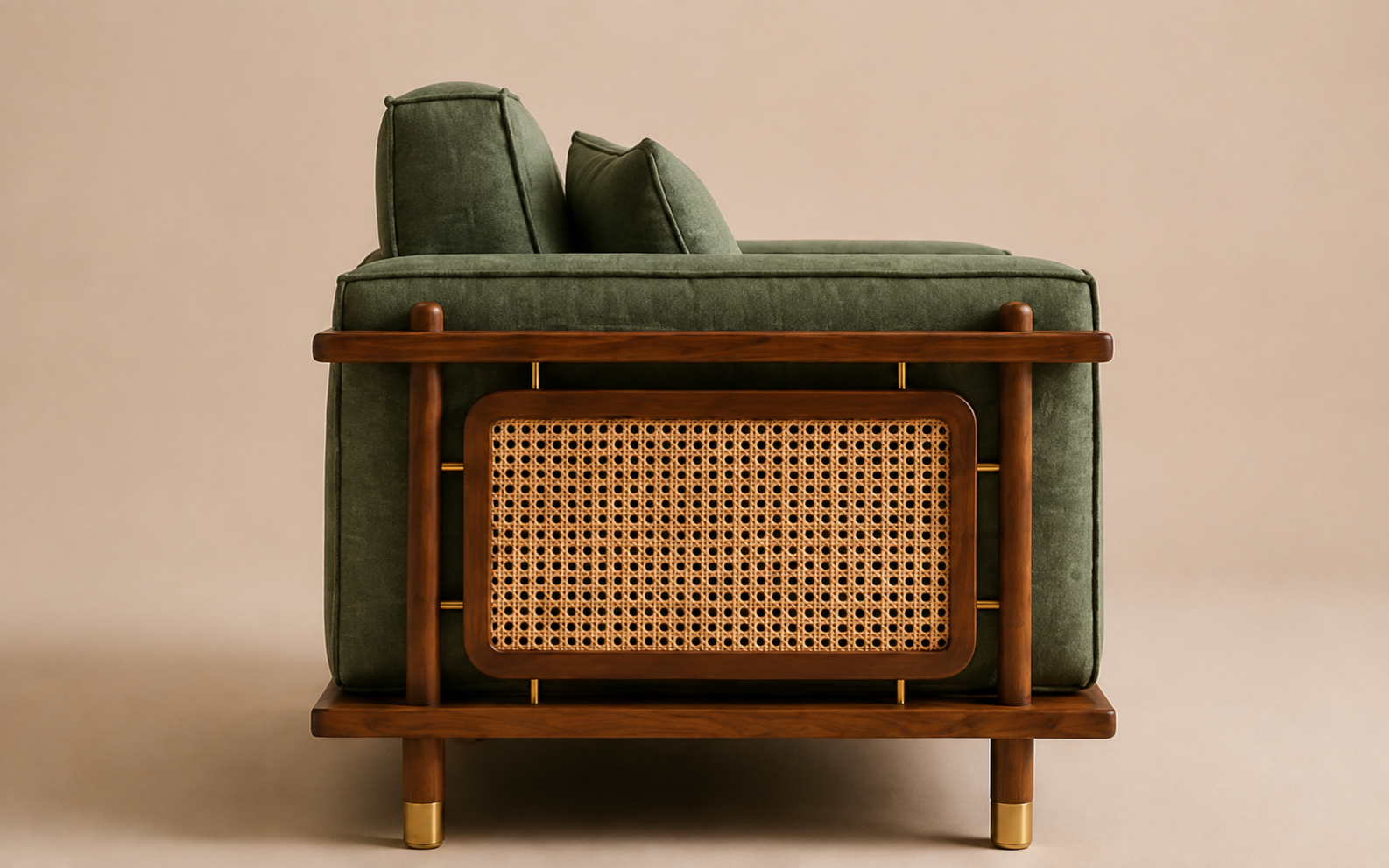 Arden Ash Wood & Cane Sofa Set – Sage Green
