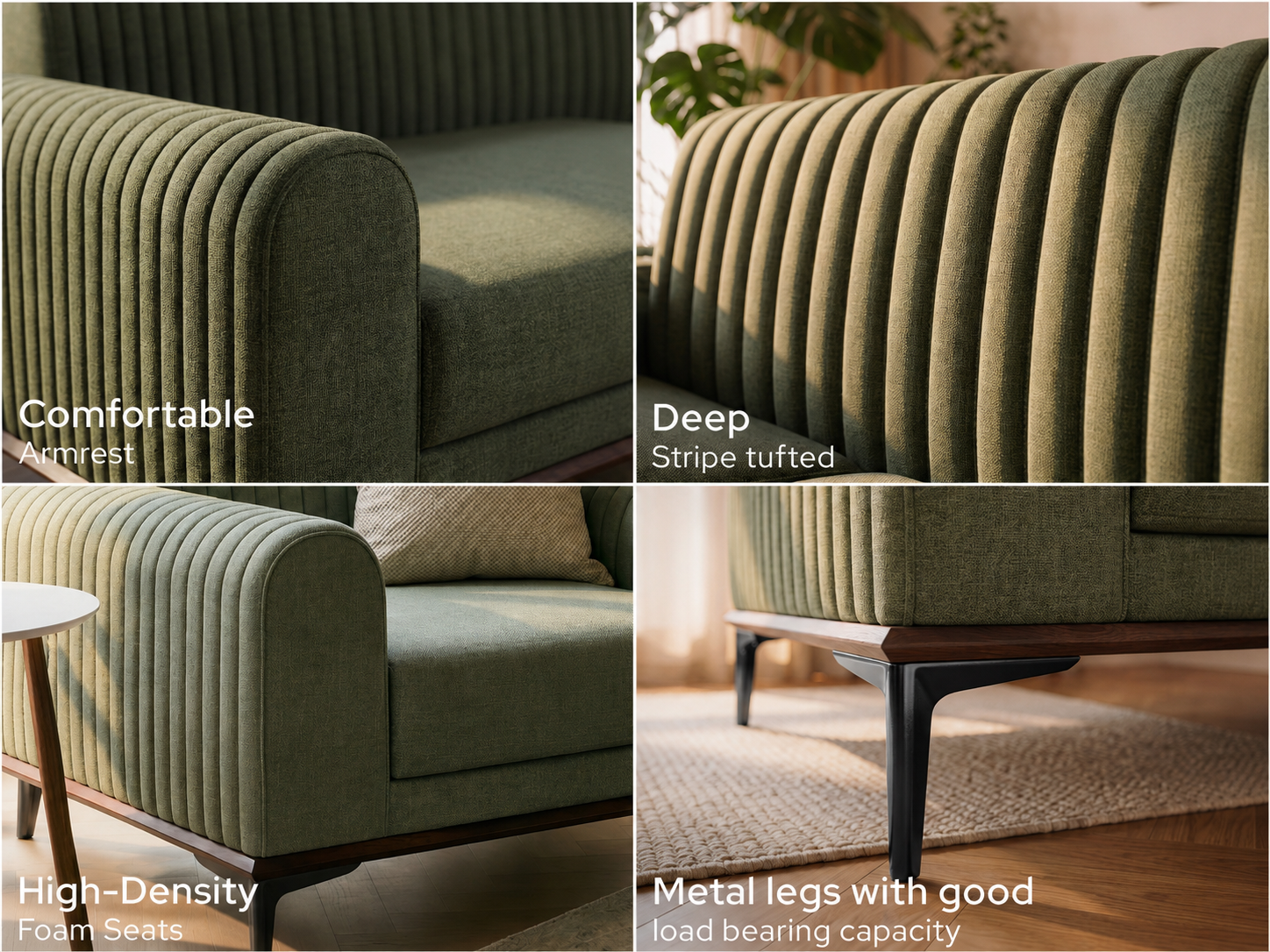 Verona 3+1+1 Seater Sofa Set – Sage Green