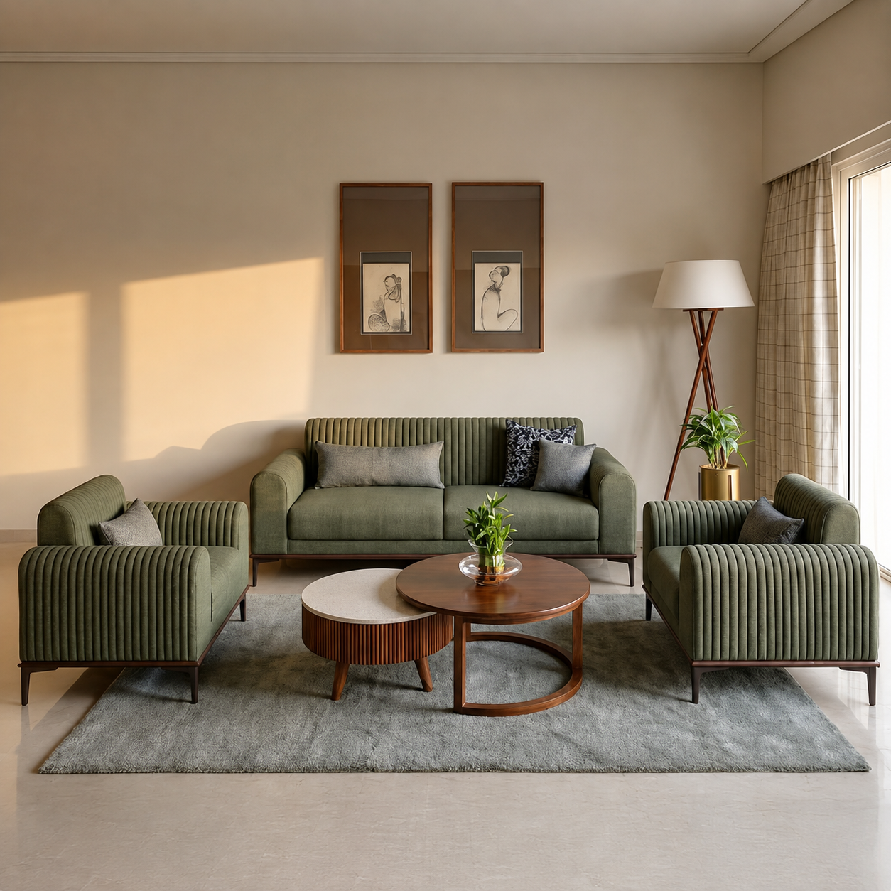 Verona 3+1+1 Seater Sofa Set – Sage Green