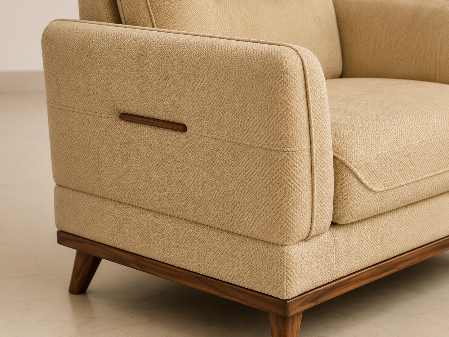Alden 3+1+1 Seater Fabric Sofa with Wooden Accents, Irish Cream