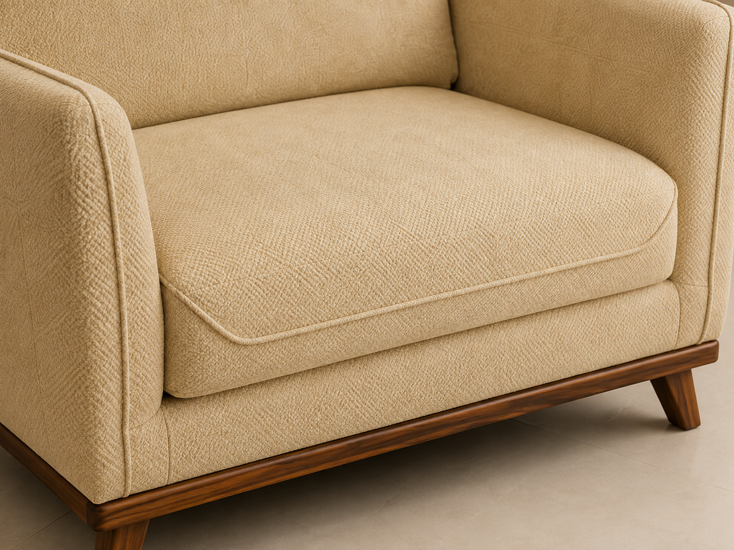 Alden 3+1+1 Seater Fabric Sofa with Wooden Accents, Irish Cream