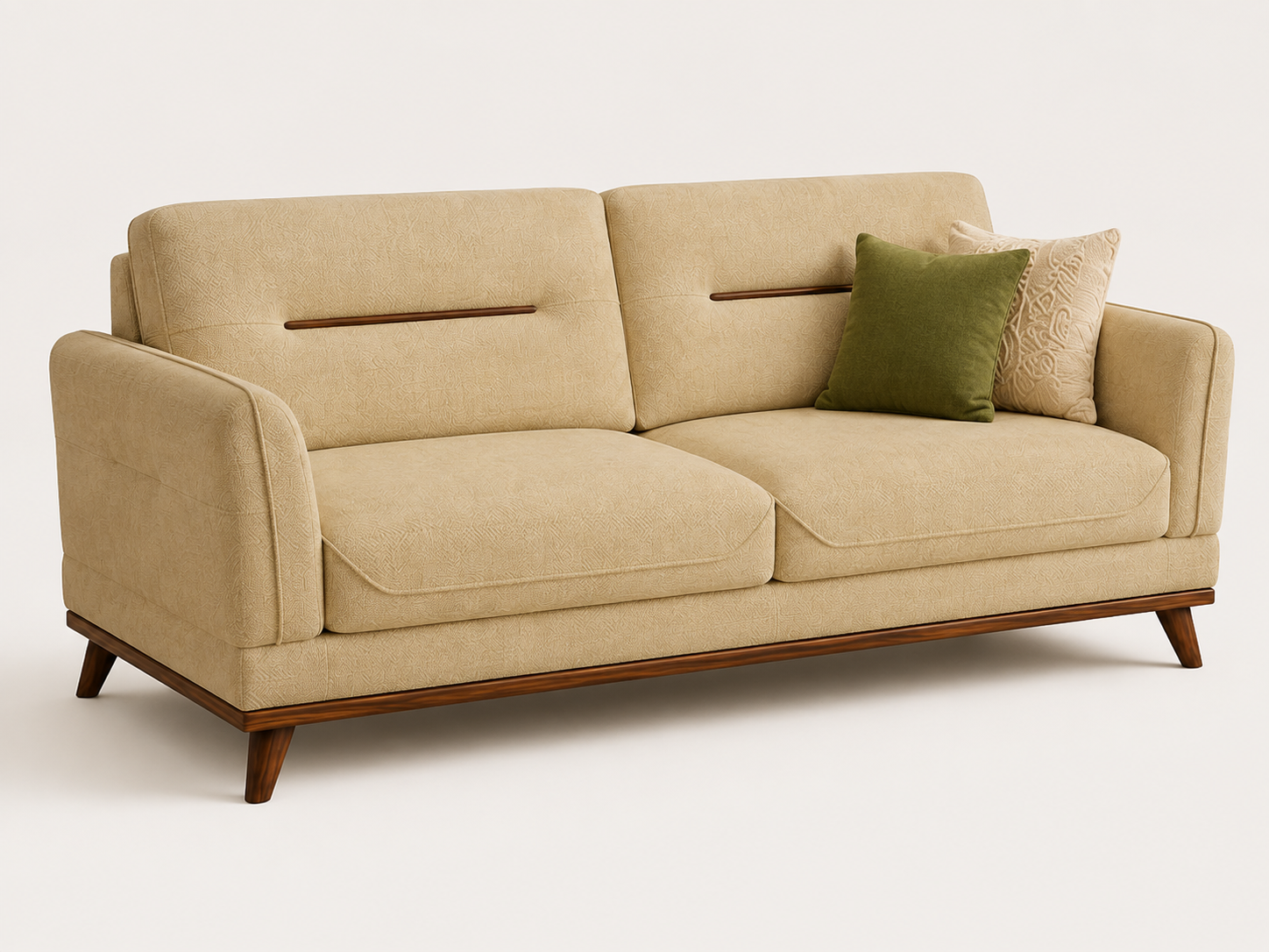 Alden 3+1+1 Seater Fabric Sofa with Wooden Accents, Irish Cream