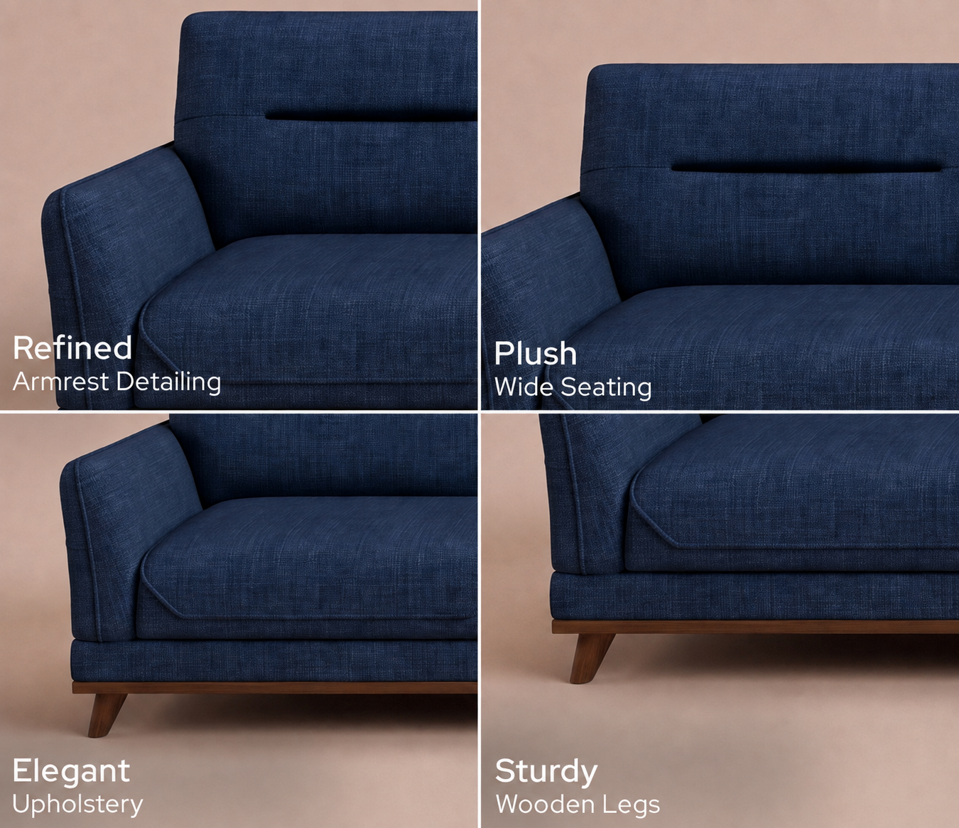 Arden 3+1+1 Seater Fabric Sofa with Wooden Accents, Iris Blue