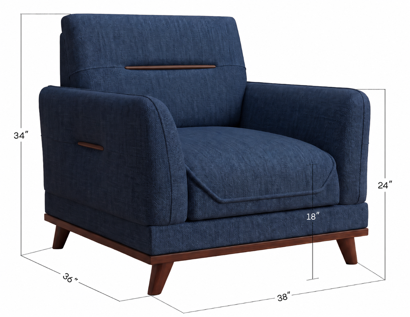 Arden 3+1+1 Seater Fabric Sofa with Wooden Accents, Iris Blue