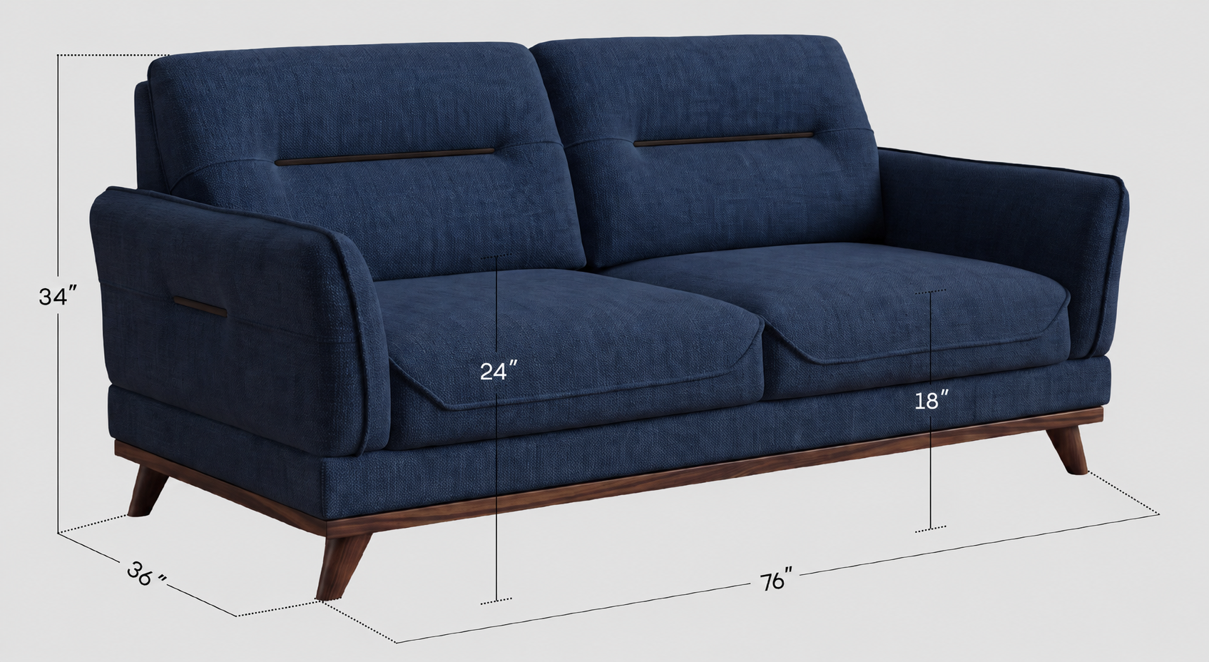 Arden 3+1+1 Seater Fabric Sofa with Wooden Accents, Iris Blue