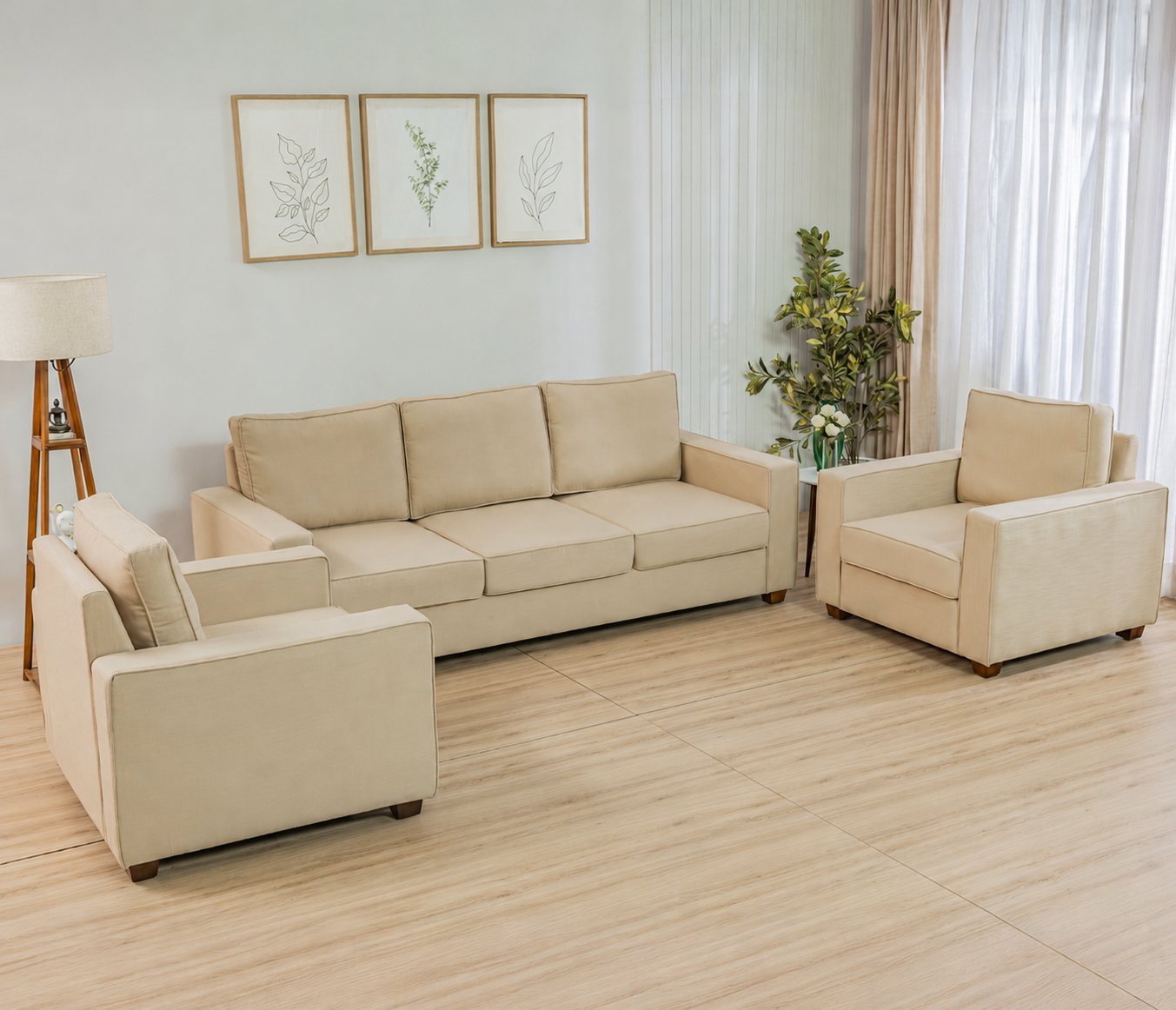 Arden 3+1+1 Seater Fabric Sofa Set, Irish Cream