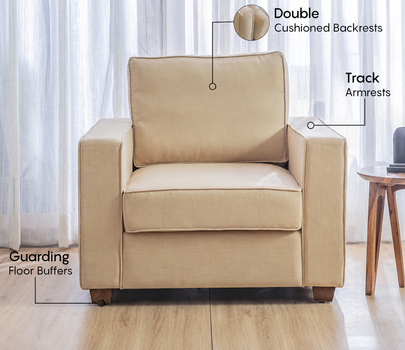 Arden 3+1+1 Seater Fabric Sofa Set, Irish Cream