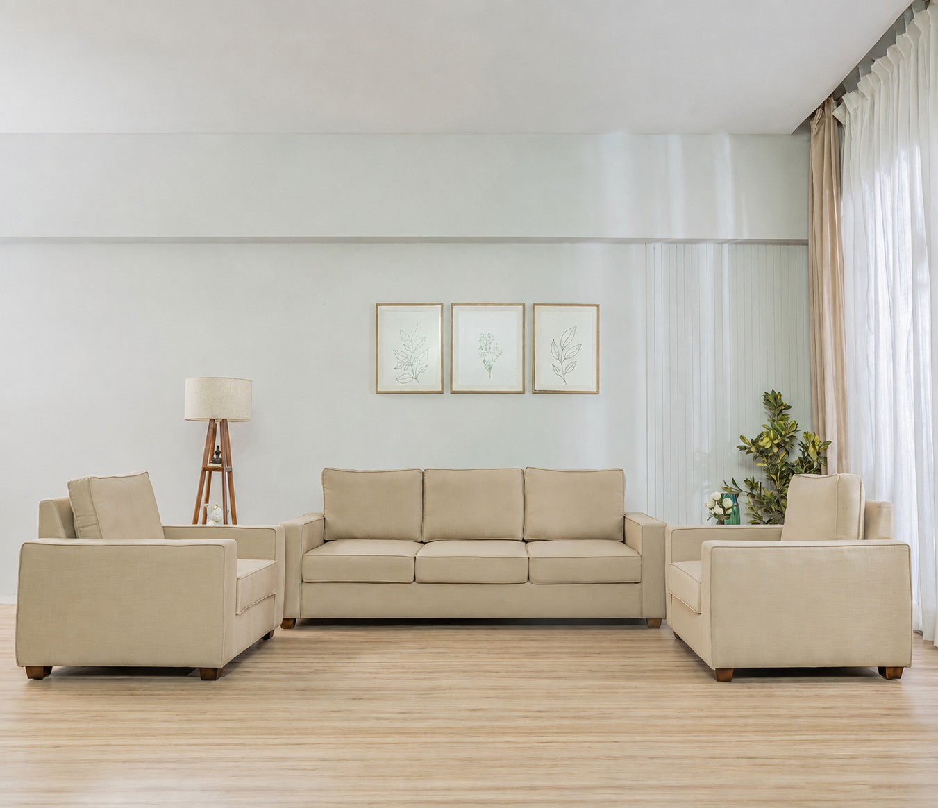 Arden 3+1+1 Seater Fabric Sofa Set, Irish Cream