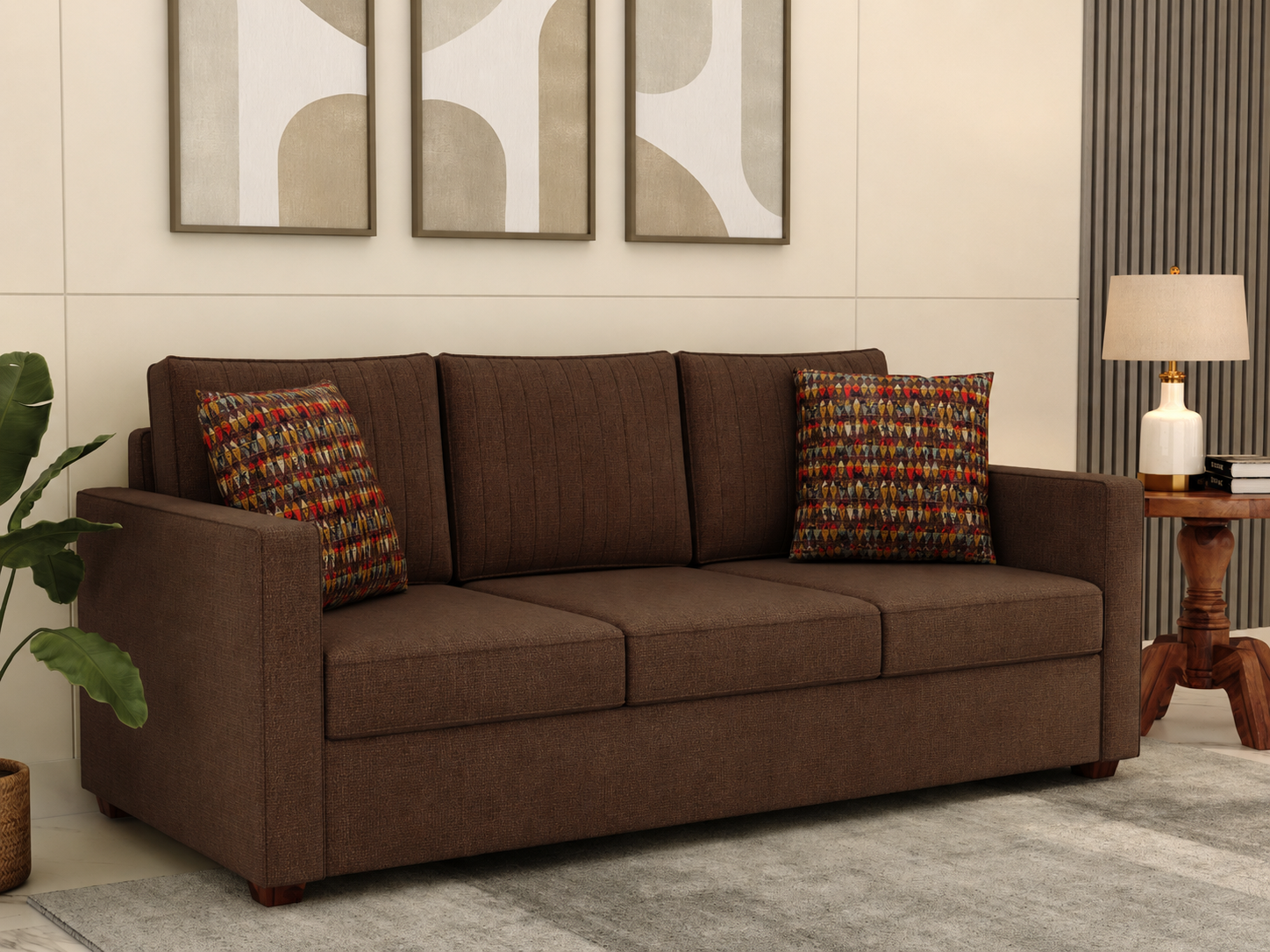 Nivaro 3+1+1 Seater Fabric Sofa Set, Mocha Brown