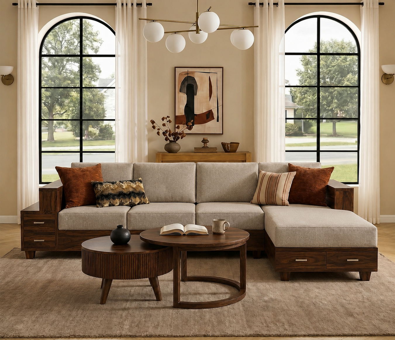 Elmont Premium Walnut L-Shaped Sofa