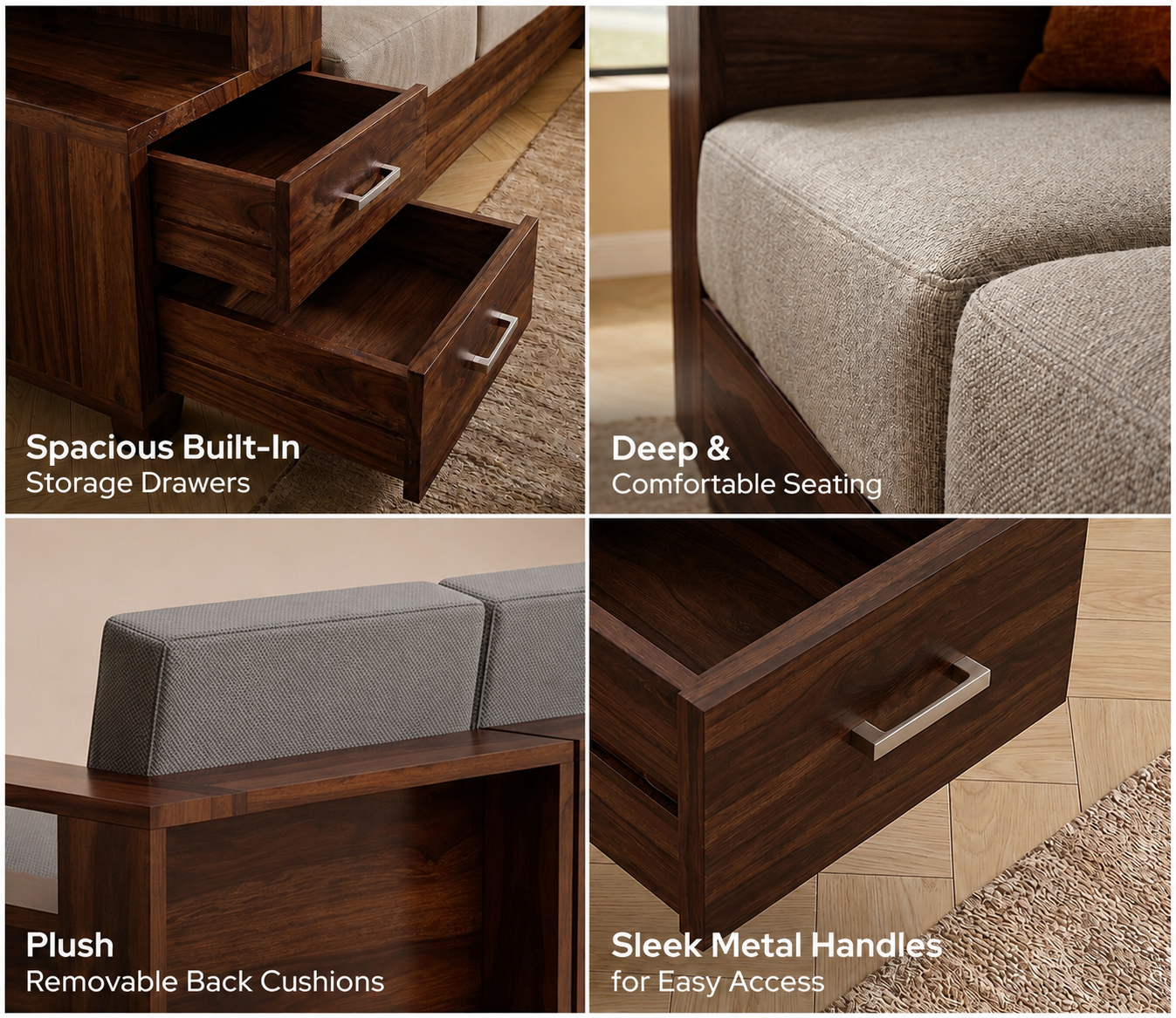 Elmont Premium Walnut L-Shaped Sofa