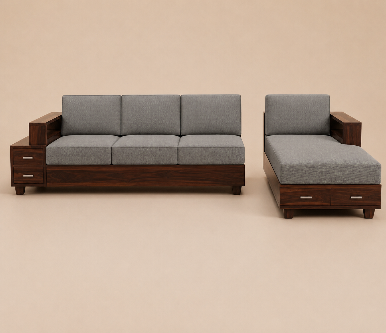Elmont Premium Walnut L-Shaped Sofa