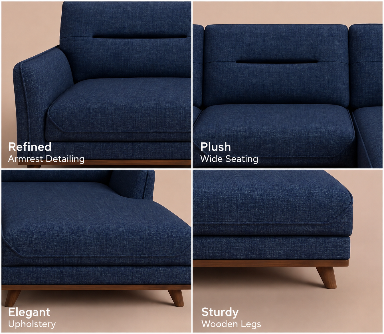 Aurelia Luxe Blue Fabric L-Shape Sofa with Chaise