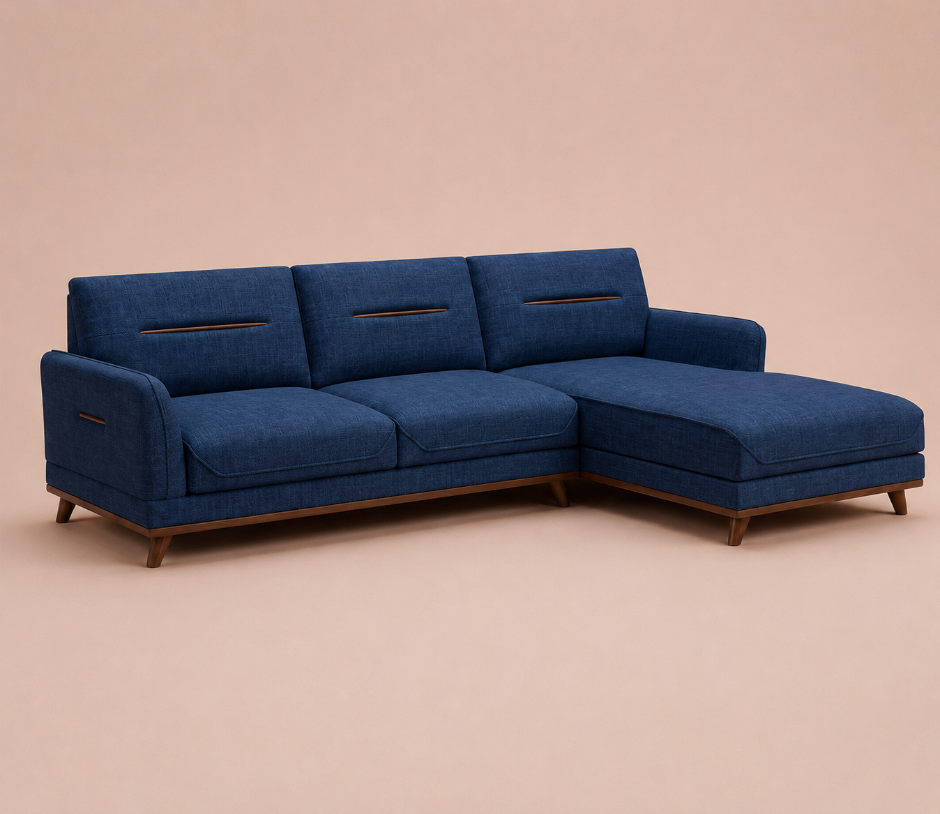 Aurelia Luxe Blue Fabric L-Shape Sofa with Chaise