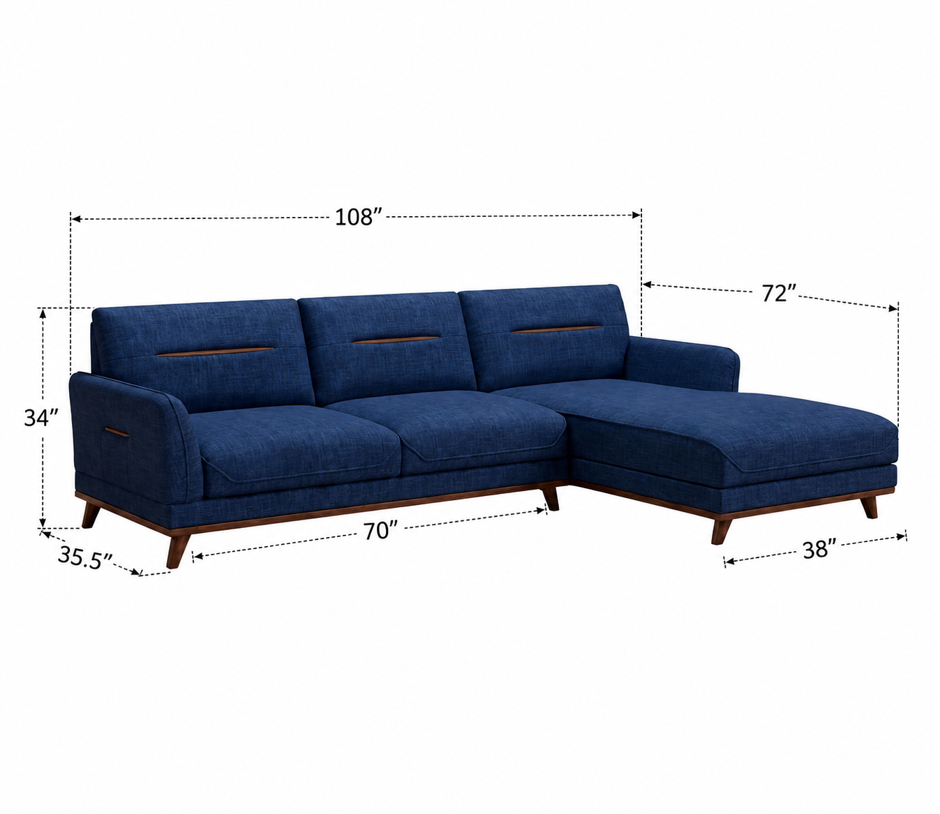 Aurelia Luxe Blue Fabric L-Shape Sofa with Chaise