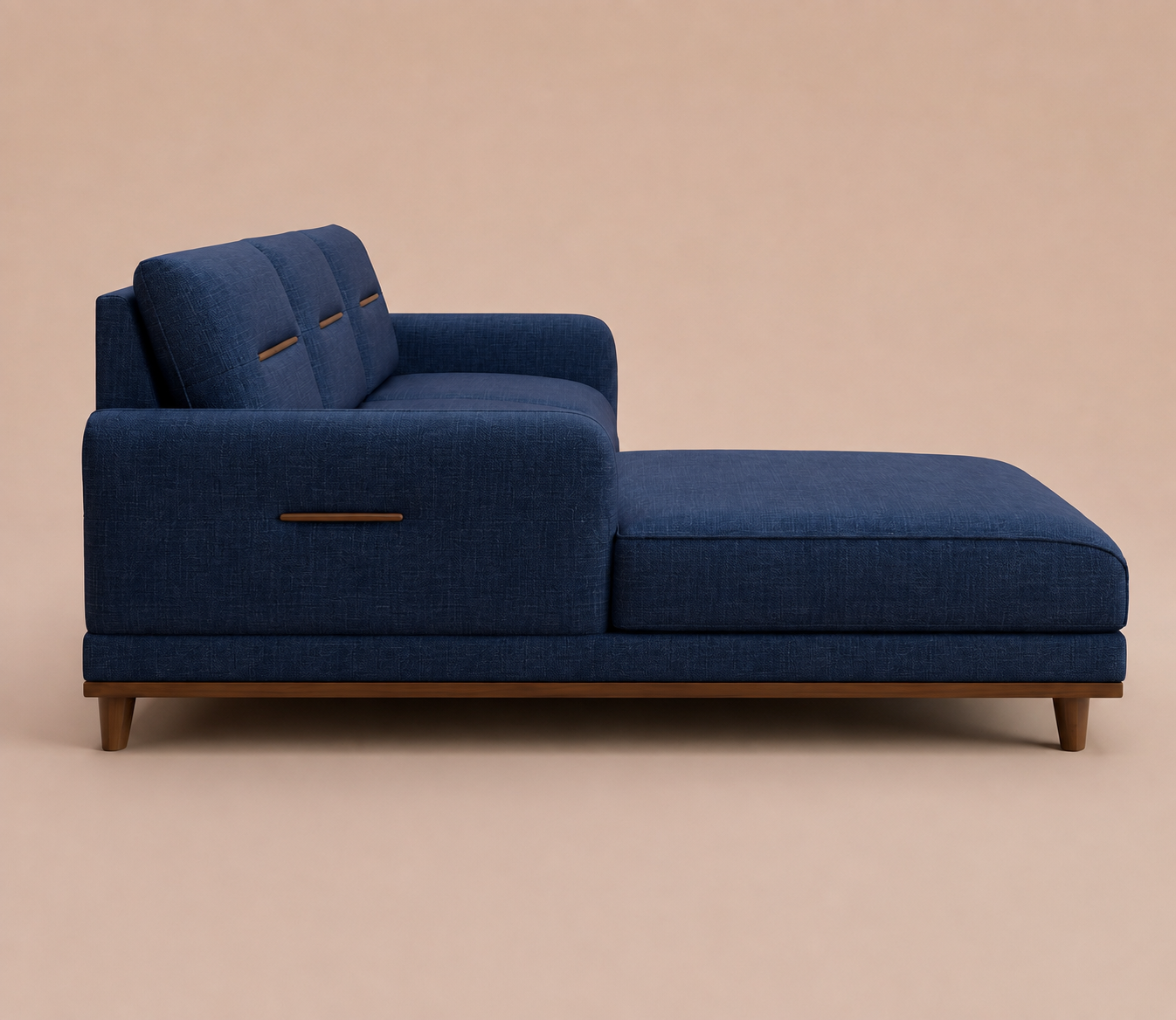 Aurelia Luxe Blue Fabric L-Shape Sofa with Chaise
