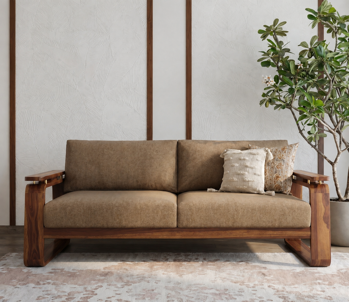 Arden 3-Seater Teak Wooden Frame Fabric Sofa