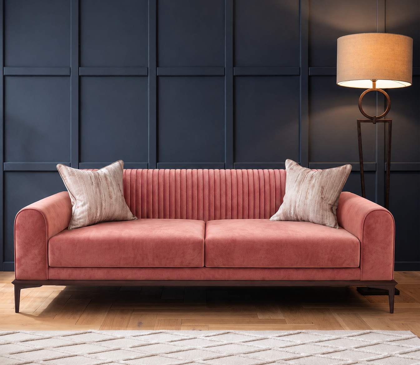 Elara Blush Channel-Tufted Designer Sofa Set